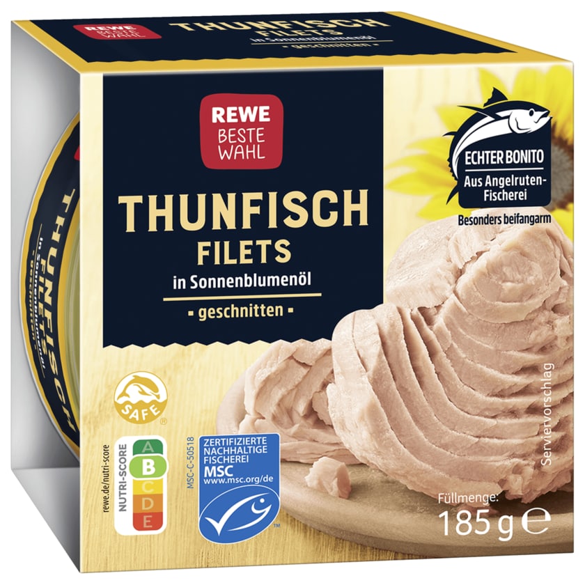 REWE Beste Wahl Thunfisch-Filets in Sonnenblumenöl 185g